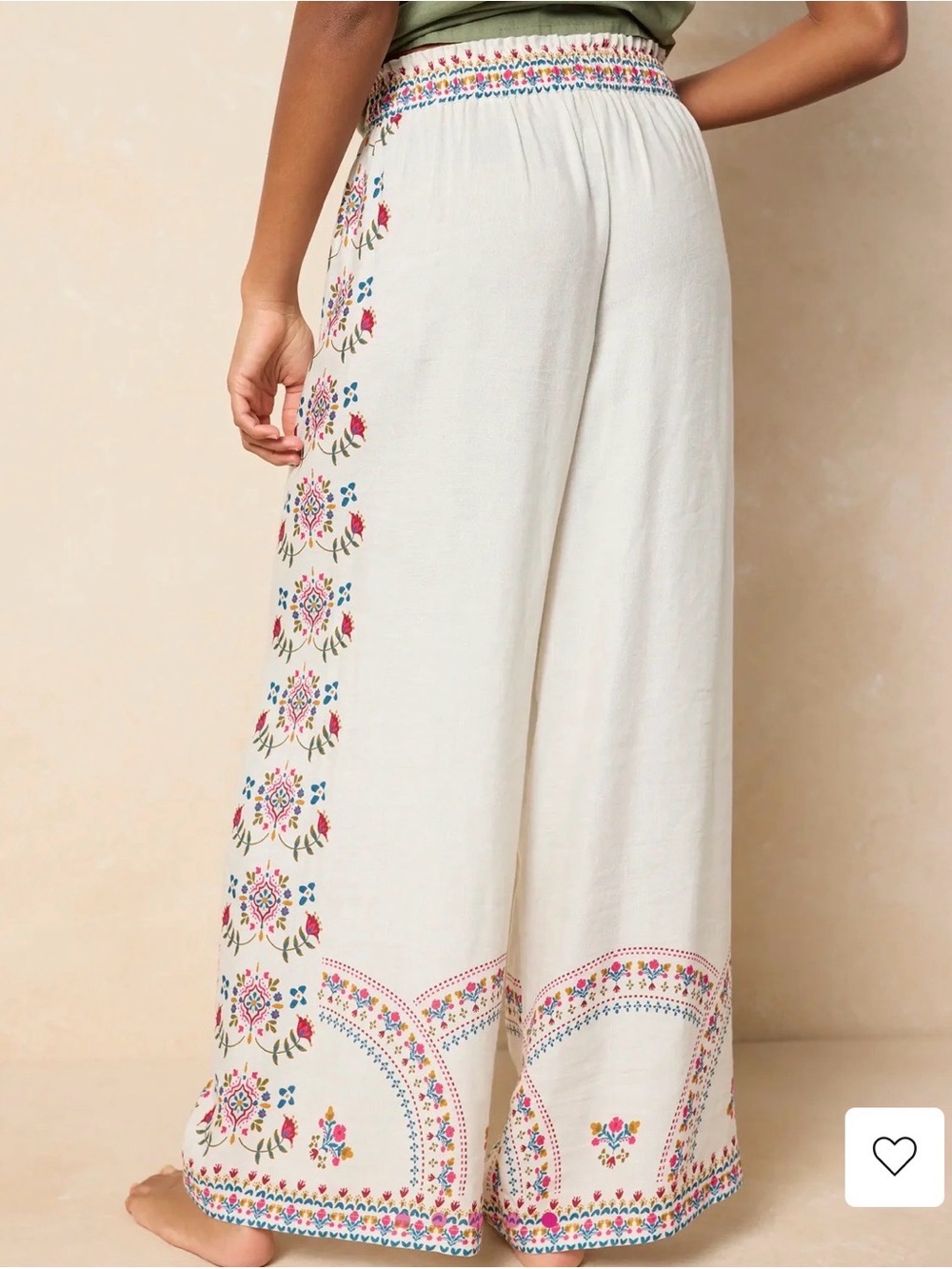 NWT Natural Life Ivory Cece Wide Leg Boho Linen Blend Pants Size Small Elastic